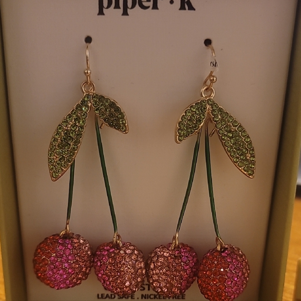 Piper Green and Pink Cherry Earrings